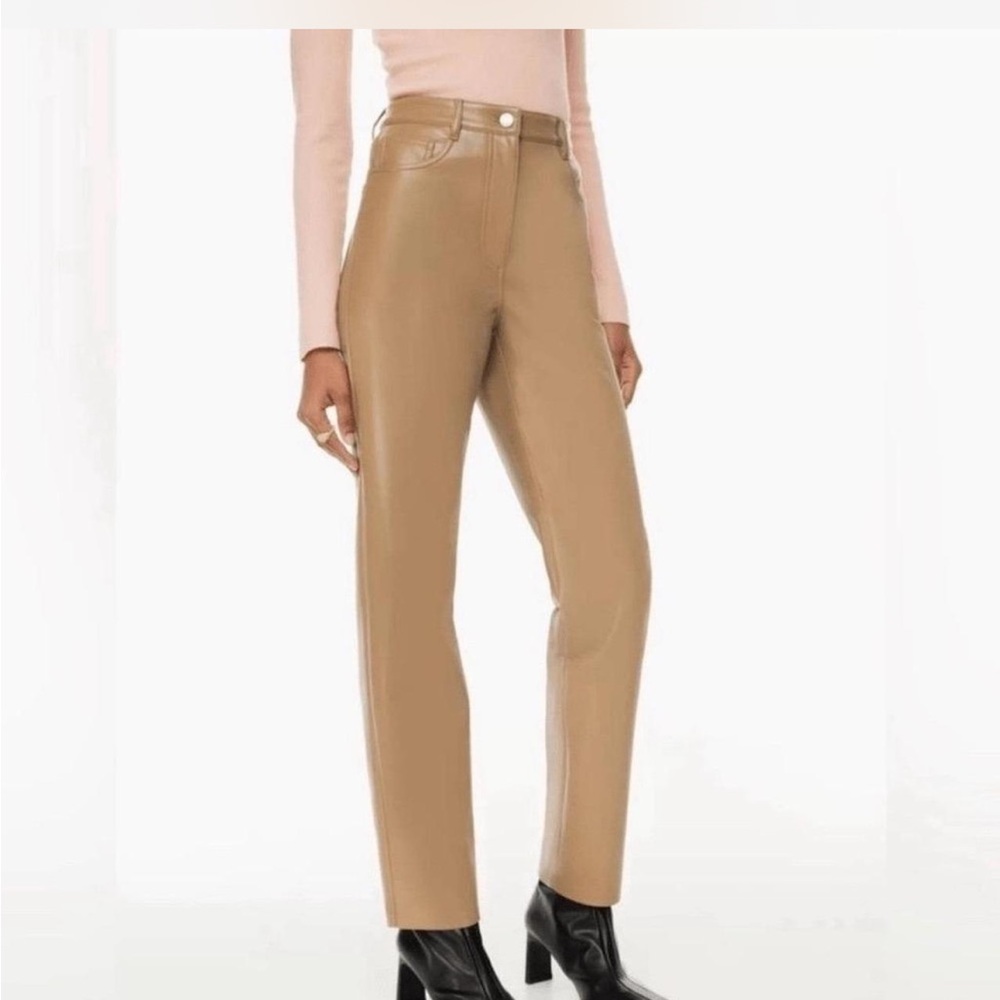 Wilfred Aritizia Melina High‎ Rise Camel Faux Vegan Leather Straight Leg Pants